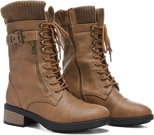 Amazon.com | DREAM PAIRS Women's Winter Lace up Mid Calf Combat Riding Military Boots | Mid-Calf