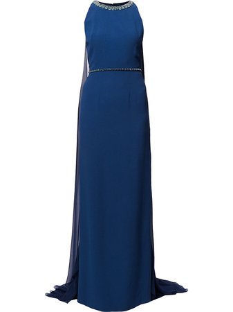 Shop blue Jenny Packham Opera cape-back gown with Express Delivery - Farfetch