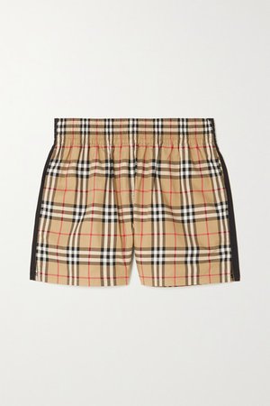 Striped Checked Cotton-blend Shorts - Beige