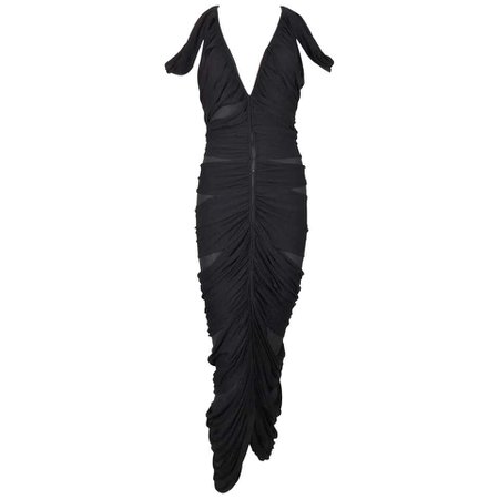 S/S 2003 Yves Saint Laurent Tom Ford Sheer Black Mummy Wrap Cut-Out Dress For Sale at 1stdibs