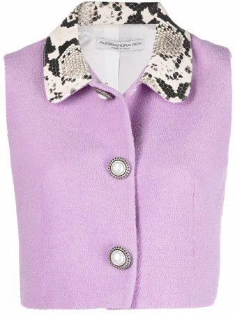 Shop Alessandra Rich contrasting collar cropped blouse with Express Delivery - FARFETCH