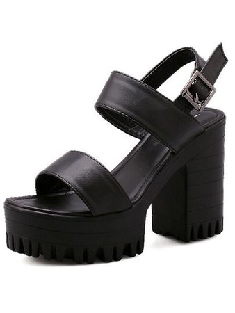chunky heel sandal black open-toed
