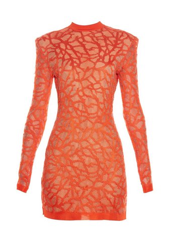 orange coral dress Balmain
