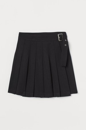 Pleated Skirt - Black buckle buckles silver accents - Ladies | H&M US