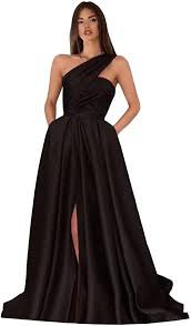 a-line minimalist sexy party wear formal evening dress one shoulder long sleeve court train stretch satin with split - Google Search