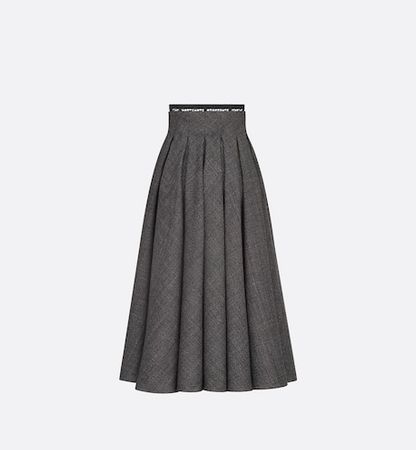 Mid-Length Pleated Skirt Gray Virgin Wool Tweed | DIOR