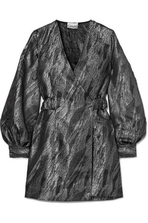 GANNI | Metallic jacquard wrap mini dress | NET-A-PORTER.COM