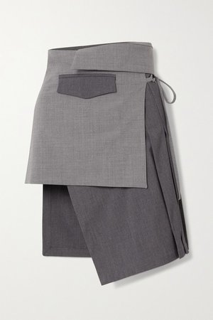 Net Sustain Asymmetric Paneled Wool-blend Mini Skirt - Gray
