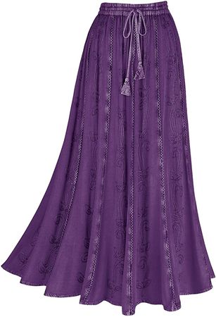Women's Floral Embroidered Maxi Skirt - Over-Dyed Long Peasant Skirt, Ankle Length - Eggplant - 2X at Amazon Women’s Clothing store