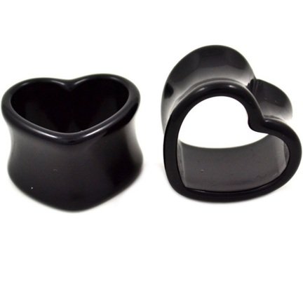 Black Acrylic Heart Shaped Tunnel Plugs (0g-1") | BodyDazz.com
