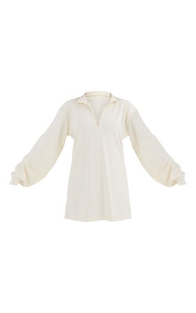 Cream Rib Zip Through Balloon Sleeve Sweater Dress | PrettyLittleThing USA