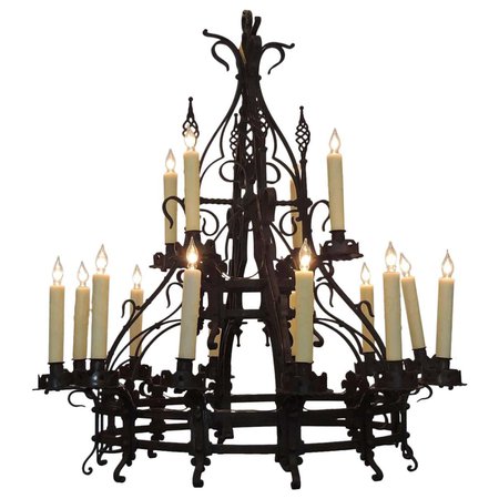 Late 19th C French Gothic Wrought Iron Chandelier For Sale at 1stDibs