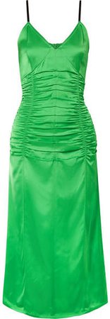 Ruched Stretch-satin Midi Dress - Green