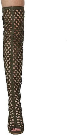 Amazon.com: Cape Robin Lasercut Suede Over The Knee Peep Toe Boots - Green Size 7: Shoes