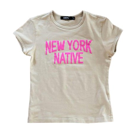DKNY New York Native Y2K beige tee size small... - Depop