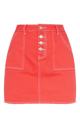 Bright Red Denim Skirt