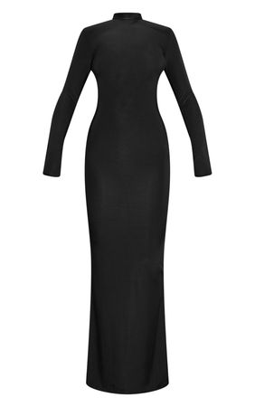 Black Slinky High Neck Backless Maxi Dress | PrettyLittleThing USA
