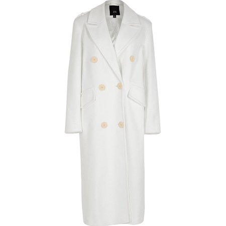 White long line double breasted coat | River Island