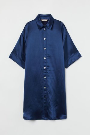 Silk-blend satin tunic - Navy blue - Ladies | H&M GB