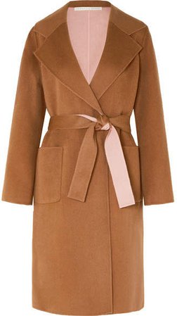 Lyonia Belted Two-tone Wool And Cashmere-blend Coat - Tan