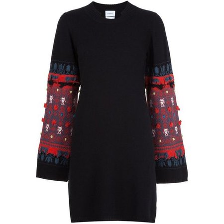 Barrie Embroidered Sleeve Knit Dress - Black and Red