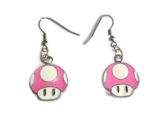 pink mushroom earrings