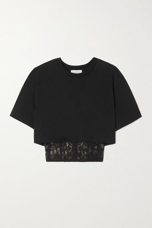 Black Cropped layered cotton-jersey and embroidered tulle T-shirt | Alexander McQueen | NET-A-PORTER
