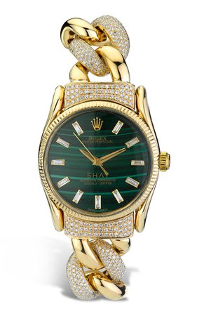 18k Yellow Gold Meteorite Rolex Watch With Emerald Cut Accents By Shay | Moda Operandi