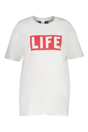 Plus Life Slogan T-Shirt | Boohoo White