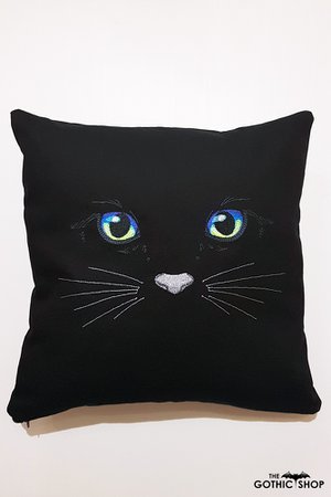 Kitty Cat Eyes Face Embroidered Black Cushion Cover | Gifts