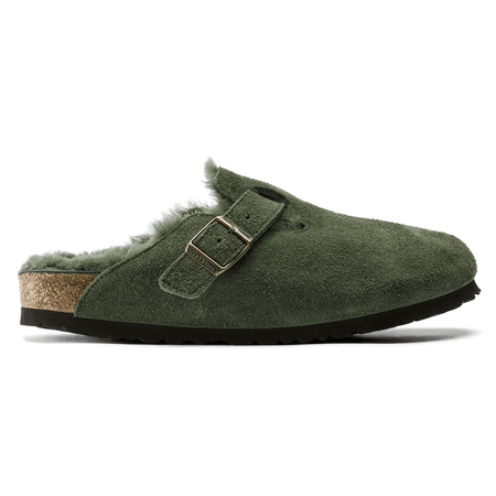 oston Shearling Suede Leather Green slippers | BIRKENSTOCK