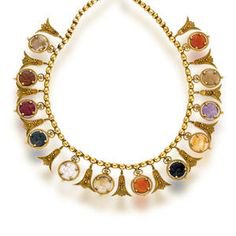 Etruscan revival hardstone and eighteen karat gold necklace