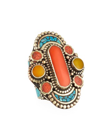 Devon Leigh Coral, Turquoise & Jade Ring