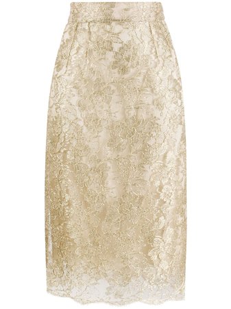 Dolce & Gabbana Lace Brocade Skirt F4BSQTHLM02 Gold | Farfetch