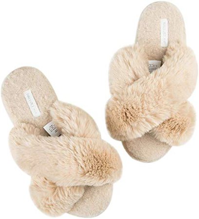 Amazon.com | Women's Cross Band Soft Plush Fleece House/Outdoor Slippers | Slippers
