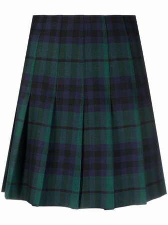 Alessandra Rich tartan-check pleated wool skirt