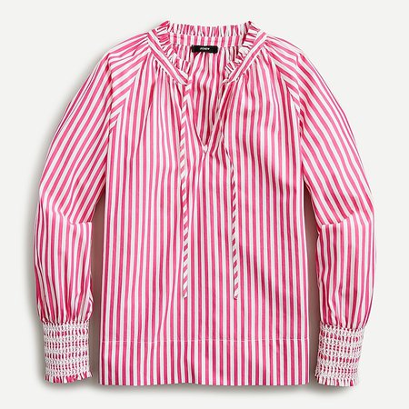 J.Crew: Smocked-cuff Popover Top In Striped For Women
