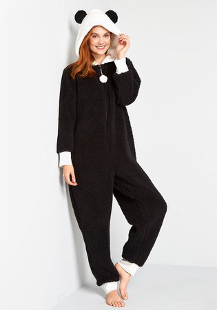 A Time to Chill Hooded Onesie Black Panda | ModCloth