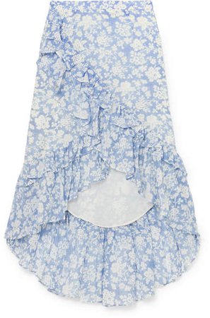 Liza Ruffled Floral-print Cotton And Silk-blend Voile Skirt - Blue