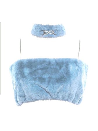 blue furry bandeau top and choker