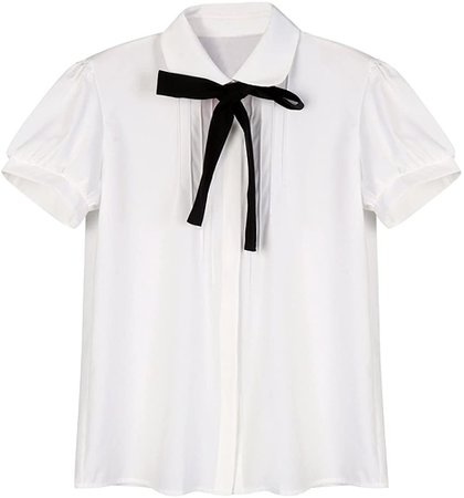 ETOSELL Lady Bowknot Baby Peter Pan Collar Shirt Womens Long Sleeve OL Button-Down Shirts White Blouses (S/US4/UK6/EU34, White Short Sleeve) at Amazon Women’s Clothing store
