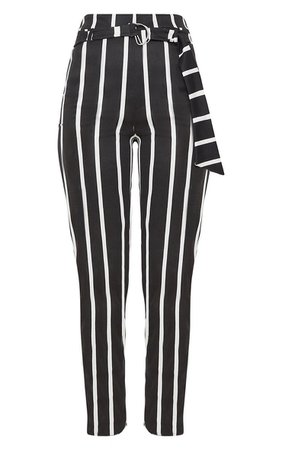 Black Monochrome Stripe Belted Cigarette Pants | PrettyLittleThing USA