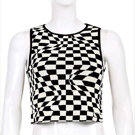 Women's Plaid Printed Sleeveless O Neck Camisole Harajuku Vintage Knitted Cropped Tank Top at Amazon Women’s Clothing store