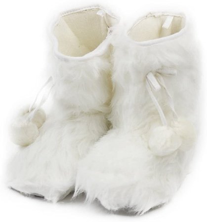 Amazon.com | Home Slipper Women's Faux Fur White Fringes Pom Poms with Soft Lining Indoor Slipper Boots Shoe, Size L | Slippers