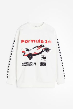 Oversized Printed Sweatshirt - White/Formula 1 - Ladies | H&M US