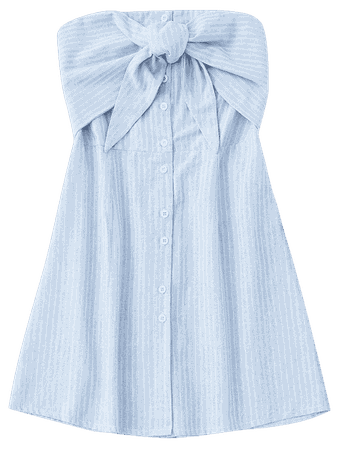 [HOT] 2019 Bowknot Stripes Tube Mini Dress In LIGHT BLUE L | ZAFUL CA