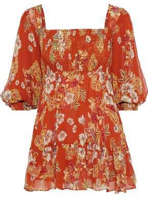Shirred Floral-print Silk-georgette Mini Dress