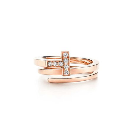 Tiffany T square wrap ring in 18k rose gold with diamonds. | Tiffany & Co.