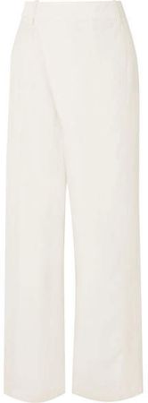 Wrap-effect Sateen Wide-leg Pants - Cream