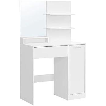 VASAGLE Vanity Desk, Makeup Vanity Table, Mirror with LED Lights and Table Set, Makeup Desk with 2 Drawers and 3 Open Compartments, Modern, White URDT184T14 : Amazon.ca: Home